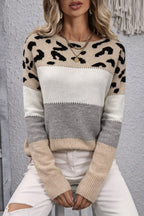 Saffron | Leopard Print Sweater with Crew Neck for Women