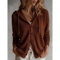 Sebastiane | Ribbed Knit Hooded Button-Front Cardigan for Women
