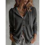 Sebastiane | Ribbed Knit Hooded Button-Front Cardigan for Women