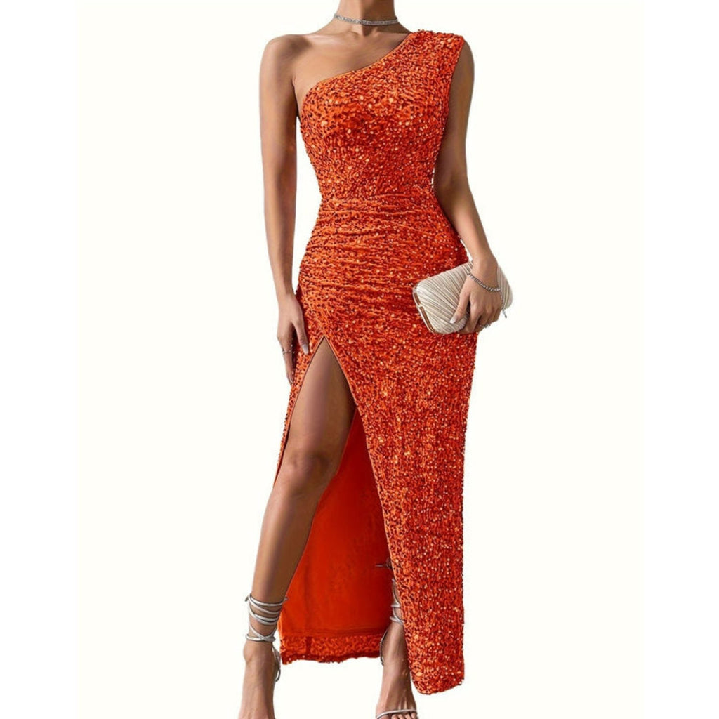 Shiloh | Sequin One-Shoulder Maxi Dress with High Leg Split for Women