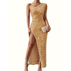 Shiloh | Sequin One-Shoulder Maxi Dress with High Leg Split for Women