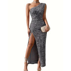 Shiloh | Sequin One-Shoulder Maxi Dress with High Leg Split for Women