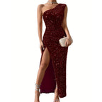 Shiloh | Sequin One-Shoulder Maxi Dress with High Leg Split for Women