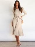 Silvana | Ribbed Knit Midi Dress with Belt for Women
