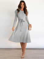 Silvana | Ribbed Knit Midi Dress with Belt for Women