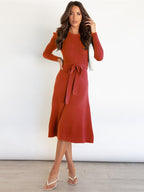 Silvana | Ribbed Knit Midi Dress with Belt for Women