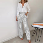 Radegonde | Geometric Print Wide Leg Pants Set for Women