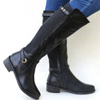 Sundari | Knee-High Block Heel Elastic Calf Leather Boots for Women