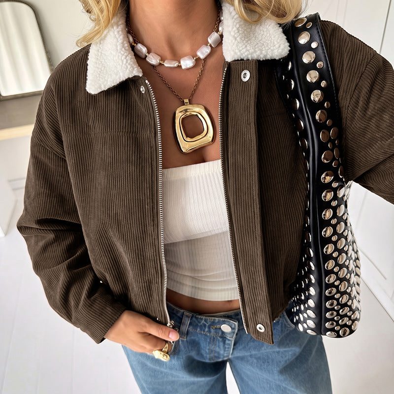 Tegan | Cropped Corduroy Jacket with Fleece Collar for Women