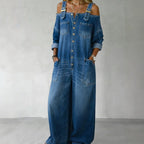 Tiana | Cold-Shoulder Button-Down Denim Jumpsuit for Women