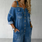 Tiana | Cold-Shoulder Button-Down Denim Jumpsuit for Women