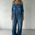 Tiana | Cold-Shoulder Button-Down Denim Jumpsuit for Women
