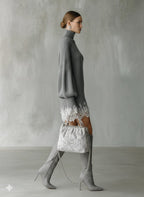 Uma | Ribbed Knit Turtleneck Mini Dress with Lace Hem for Women
