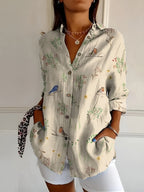Beth | Button-Up Blouse with Split Neck and Oversized Fit for Women