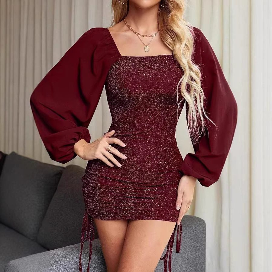 Vesna | Glitter Sequin Mini Dress with Balloon Sleeves for Women