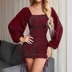 Vesna | Glitter Sequin Mini Dress with Balloon Sleeves for Women