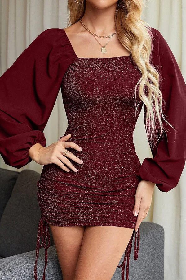 Vesna | Glitter Sequin Mini Dress with Balloon Sleeves for Women