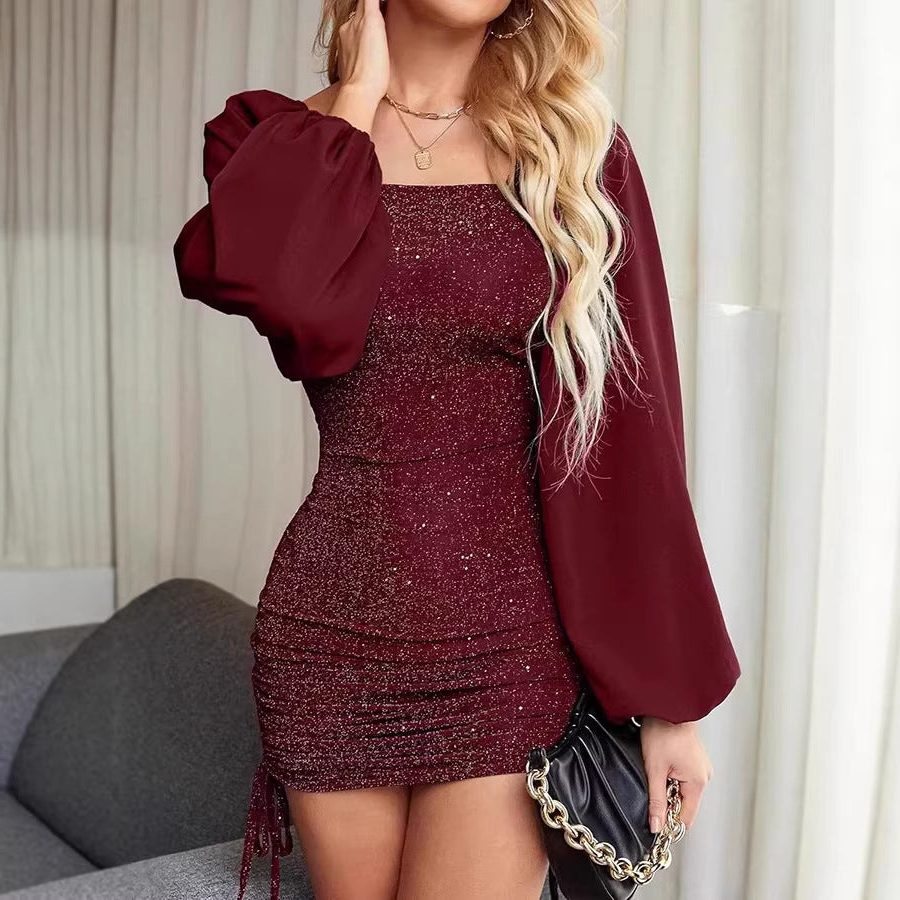 Vesna | Glitter Sequin Mini Dress with Balloon Sleeves for Women