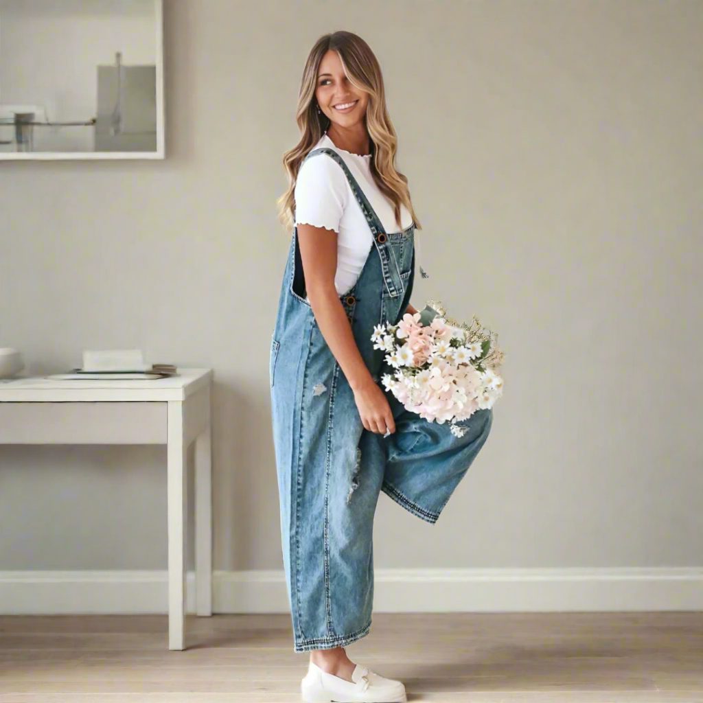 Vespera | Relaxed Wide Leg Denim Jumpsuit for Women