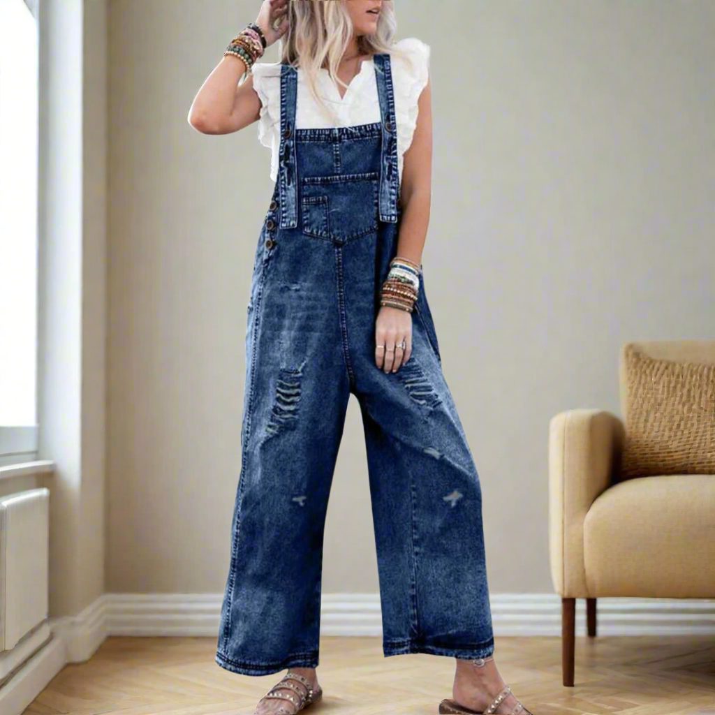 Vespera | Relaxed Wide Leg Denim Jumpsuit for Women