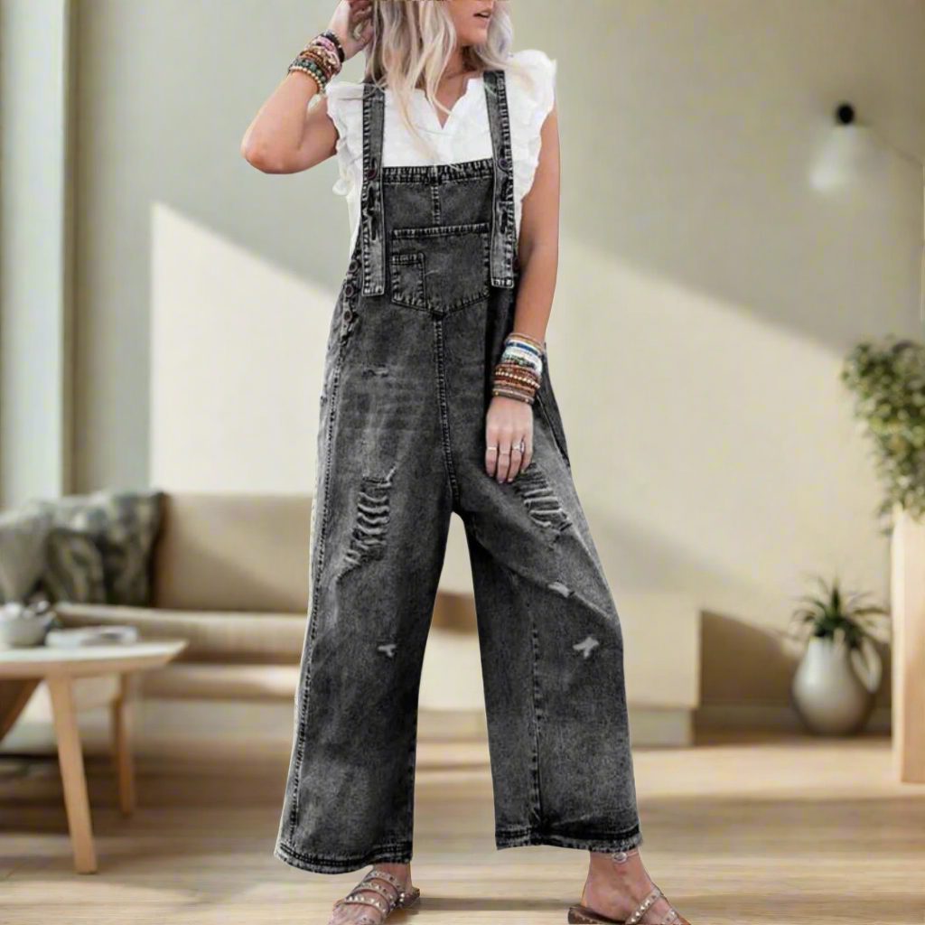 Vespera | Relaxed Wide Leg Denim Jumpsuit for Women