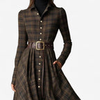 Violante | Plaid A-Line Maxi Dress with Long Sleeves for Women