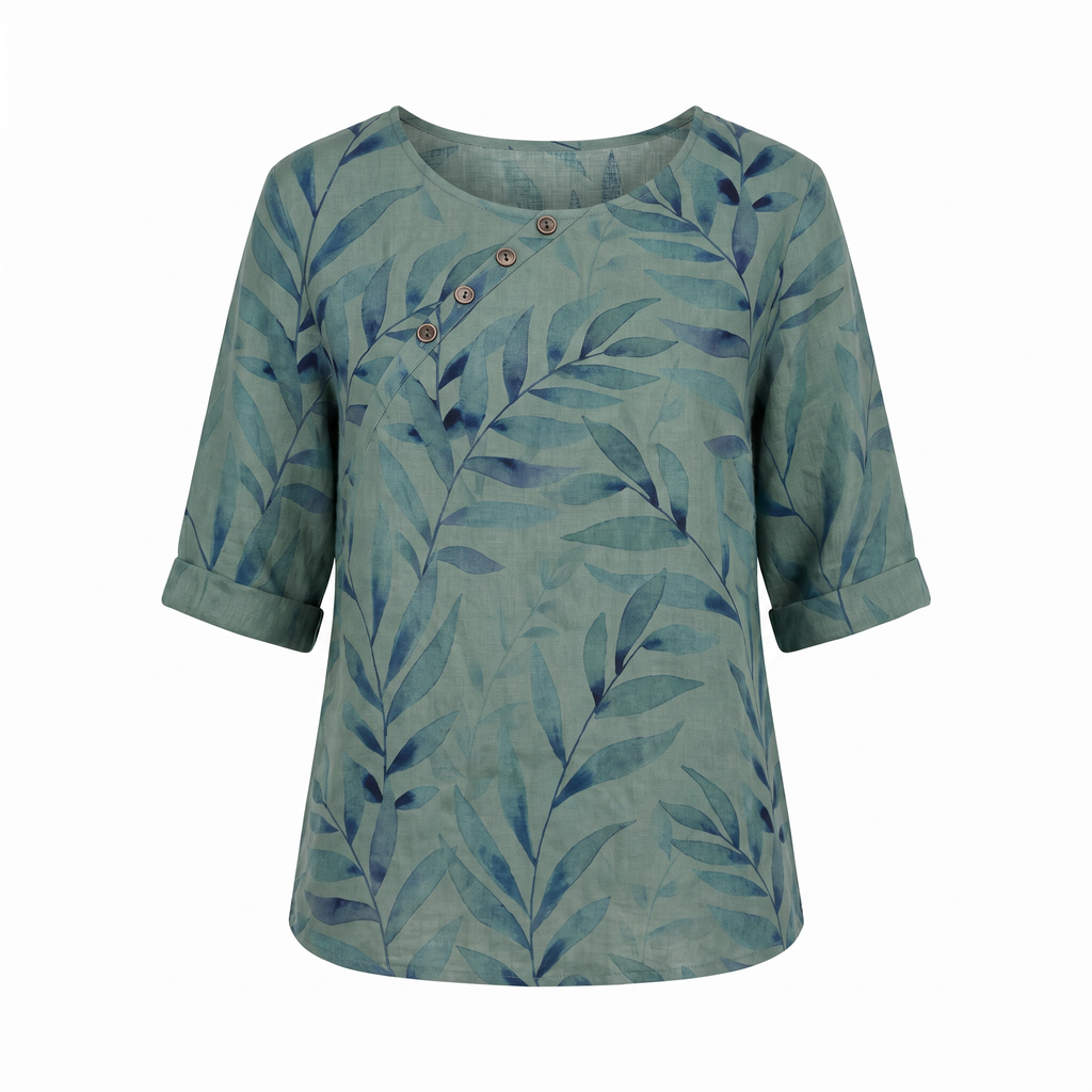Mathilda | Printed Blouse with Roll-Up Sleeves and Oversized Fit for Women