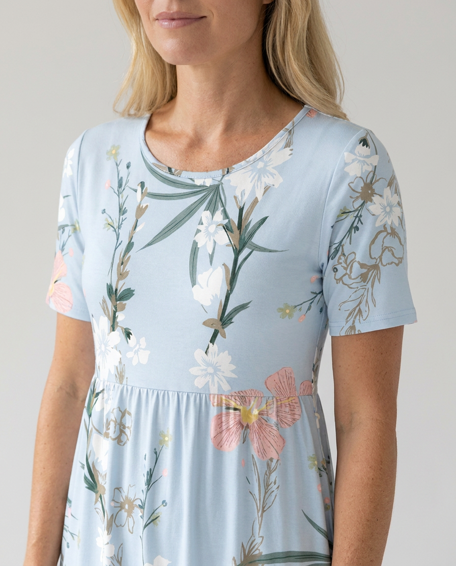 Louise | Floral A-Line Midi Dress with Short Sleeves for Women