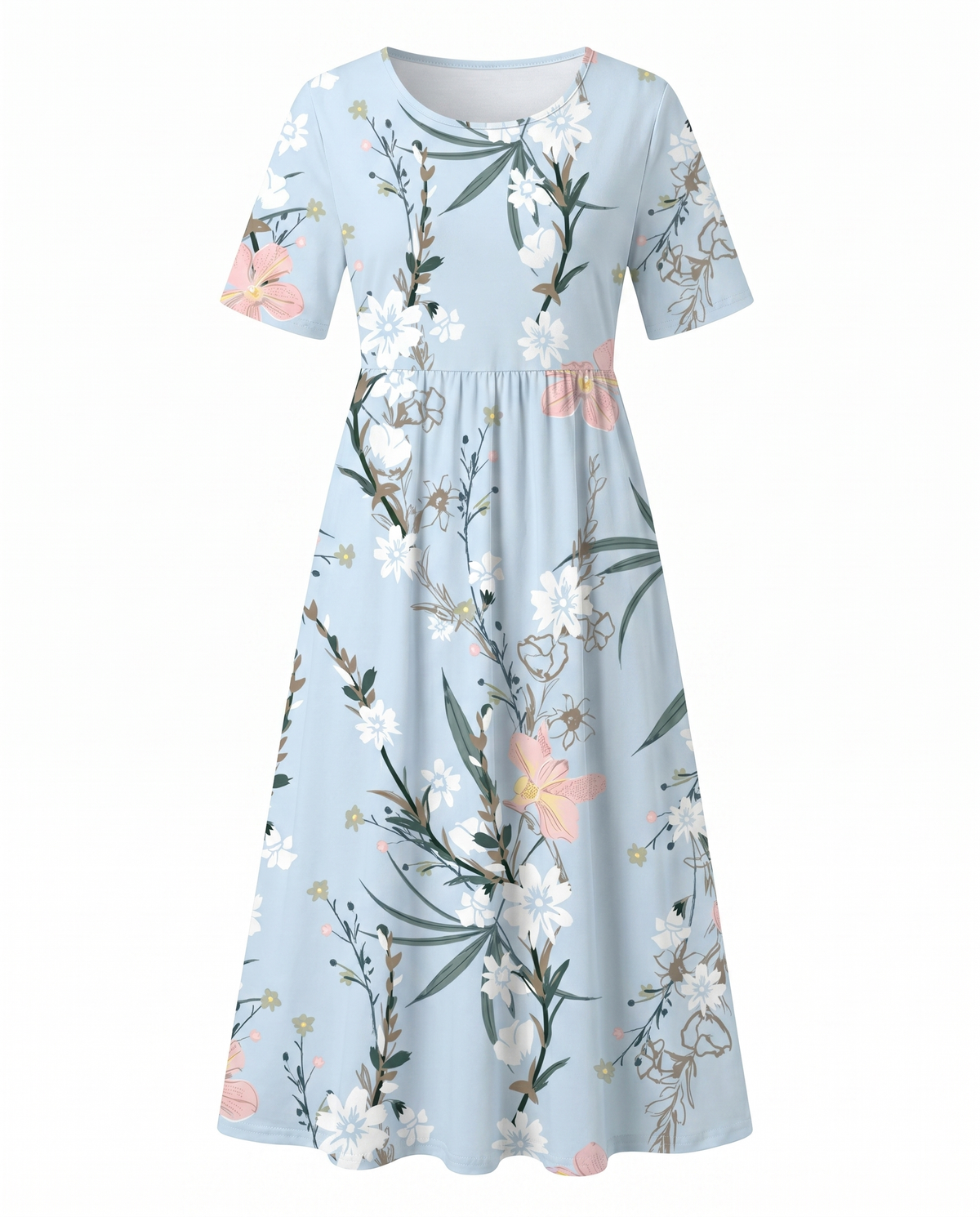 Louise | Floral A-Line Midi Dress with Short Sleeves for Women