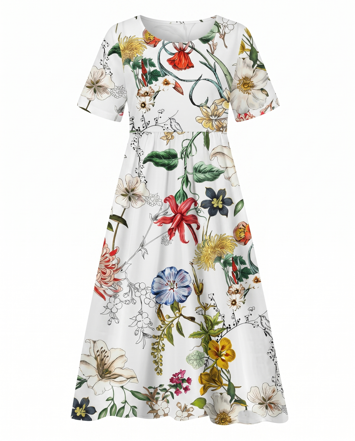 Louise | Floral A-Line Midi Dress with Short Sleeves for Women