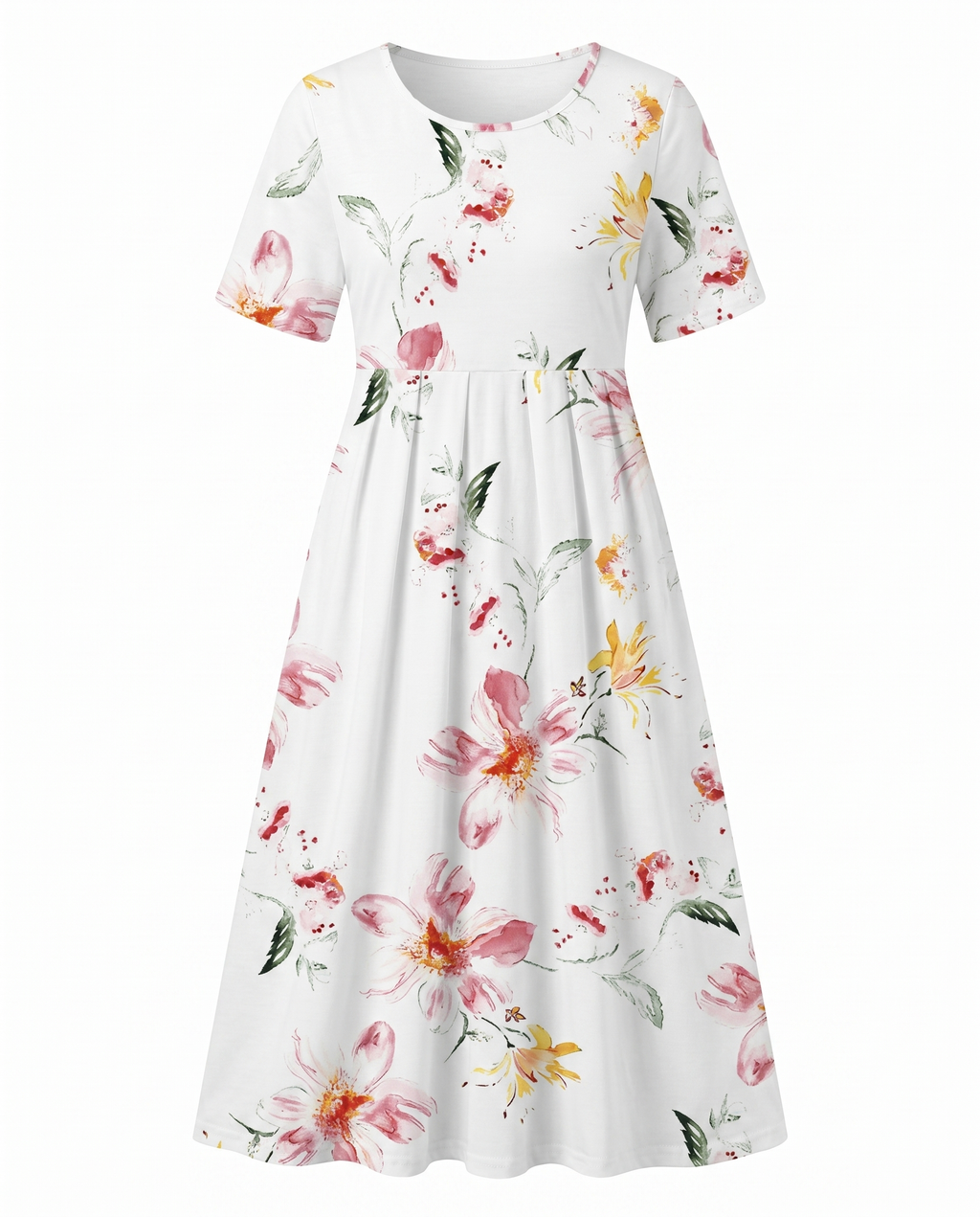 Louise | Floral A-Line Midi Dress with Short Sleeves for Women
