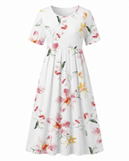 Louise | Floral A-Line Midi Dress with Short Sleeves for Women