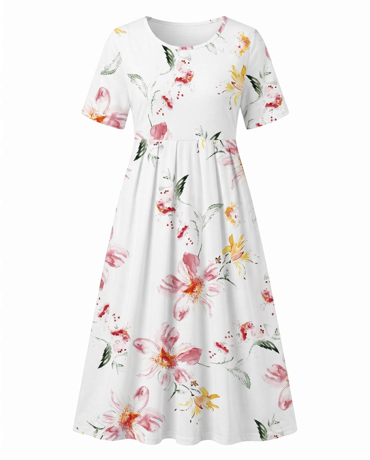 Louise | Floral A-Line Midi Dress with Short Sleeves for Women