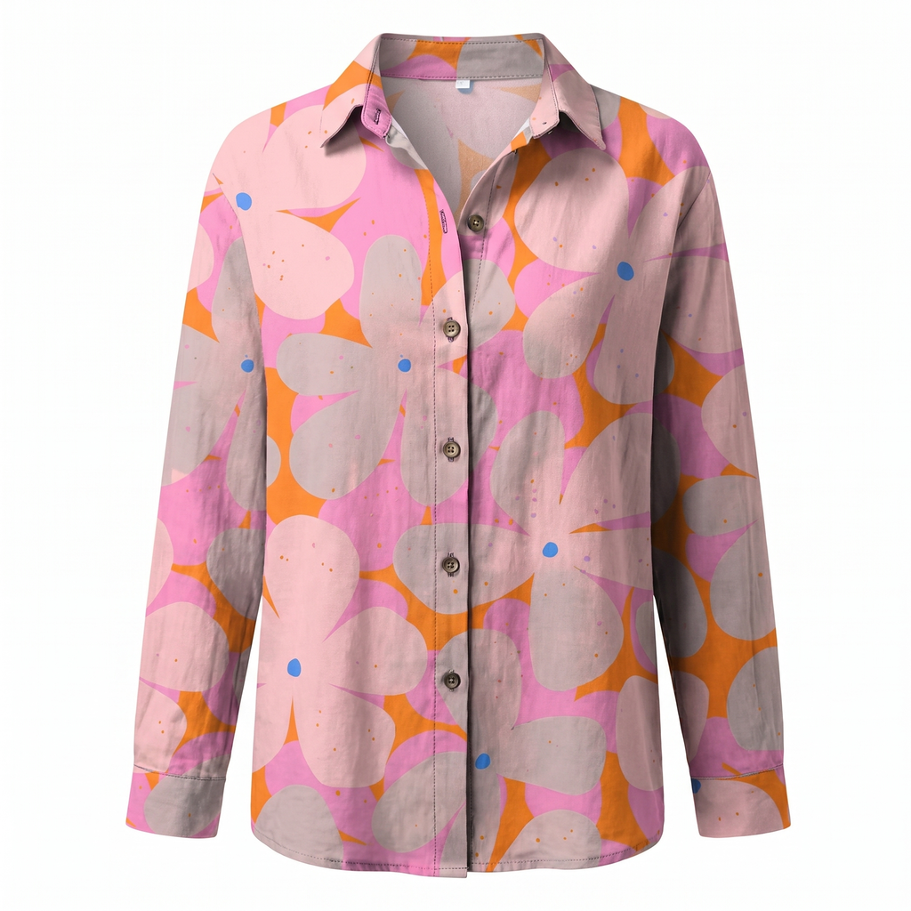 Beth | Button-Up Blouse with Split Neck and Oversized Fit for Women