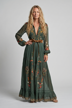 Tania | Embroidered Maxi Dress with V-Neck for Women