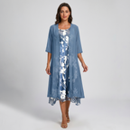 Eloïse | Floral Print Midi Dress with Layered Cardigan for Women