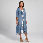 Eloïse | Floral Print Midi Dress with Layered Cardigan for Women