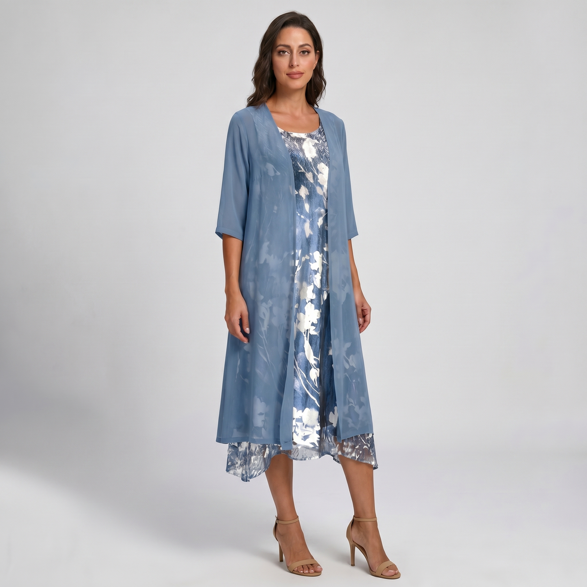 Eloïse | Floral Print Midi Dress with Layered Cardigan for Women