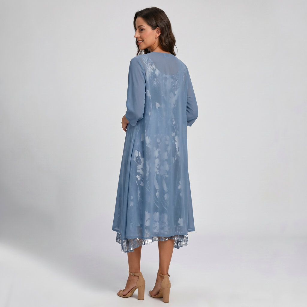 Eloïse | Floral Print Midi Dress with Layered Cardigan for Women
