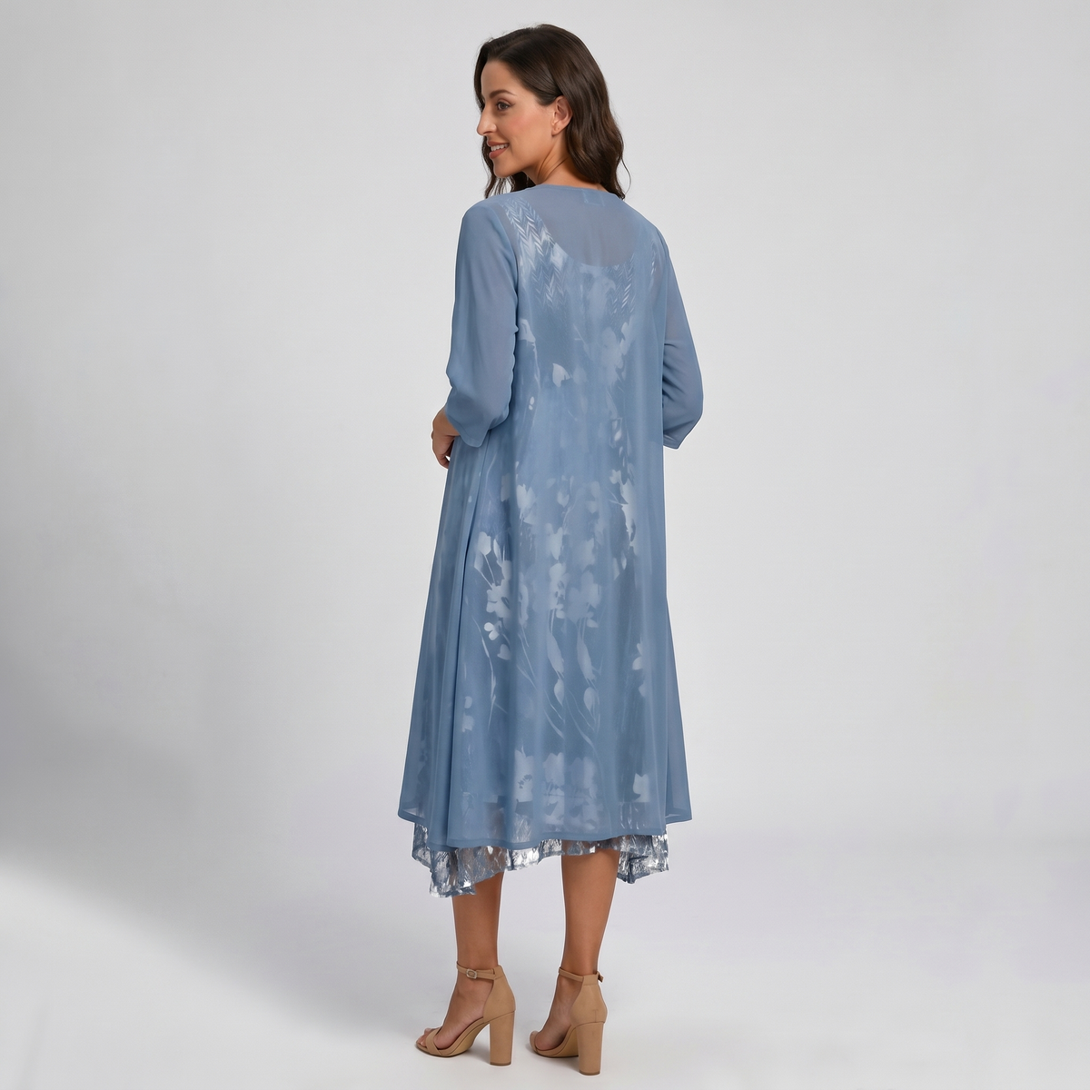 Eloïse | Floral Print Midi Dress with Layered Cardigan for Women