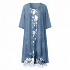 Eloïse | Floral Print Midi Dress with Layered Cardigan for Women