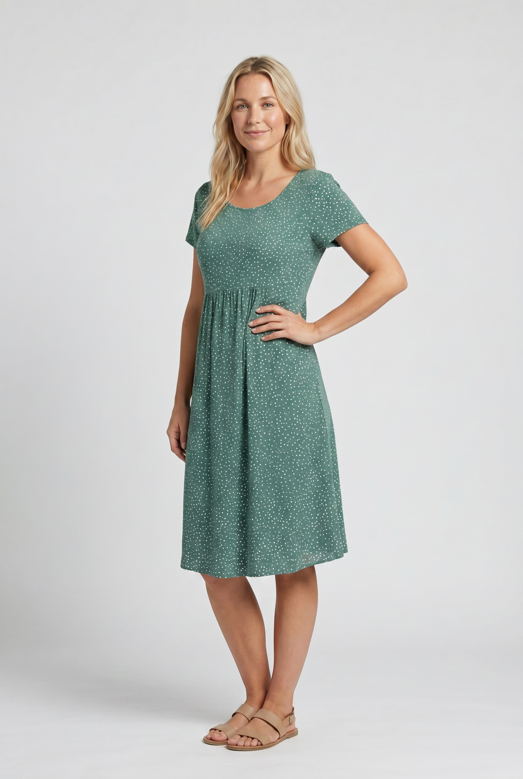 Elisa | Midi Dress with V-Neck and Short Sleeves for Women