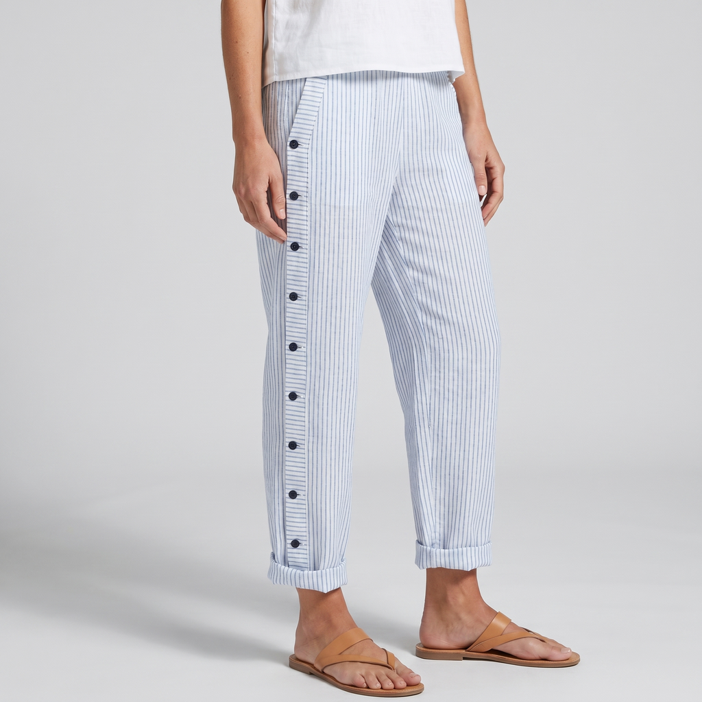 Amika | Striped Cropped Trousers with Button Detail for Women