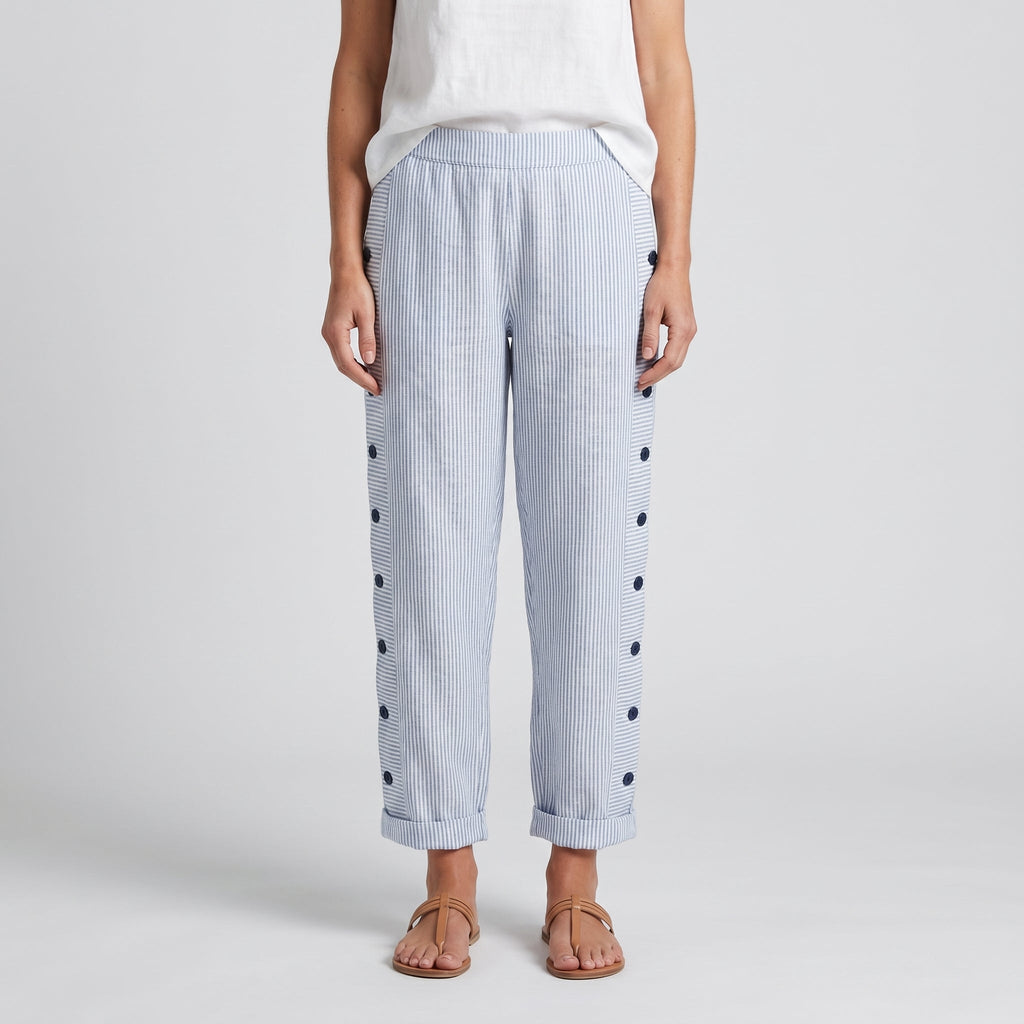 Amika | Striped Cropped Trousers with Button Detail for Women