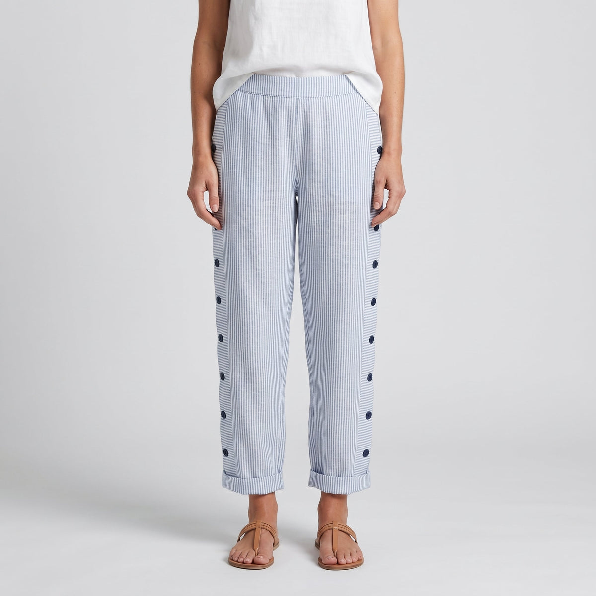 Amika | Striped Cropped Trousers with Button Detail for Women