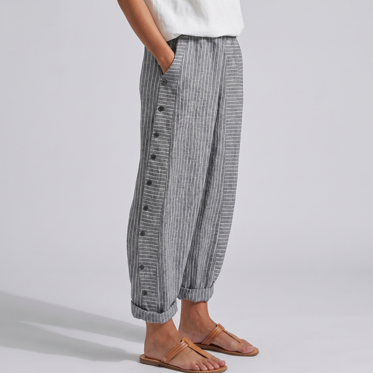 Amika | Striped Cropped Trousers with Button Detail for Women