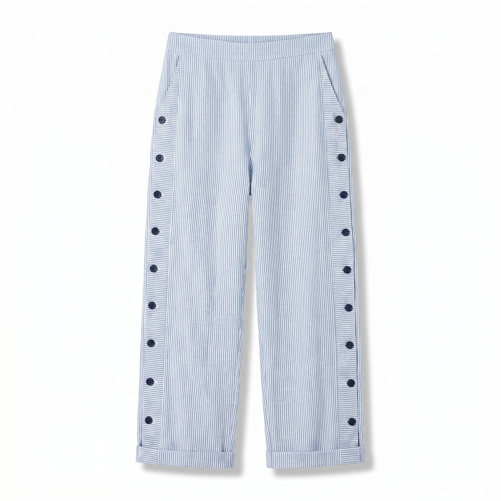 Amika | Striped Cropped Trousers with Button Detail for Women