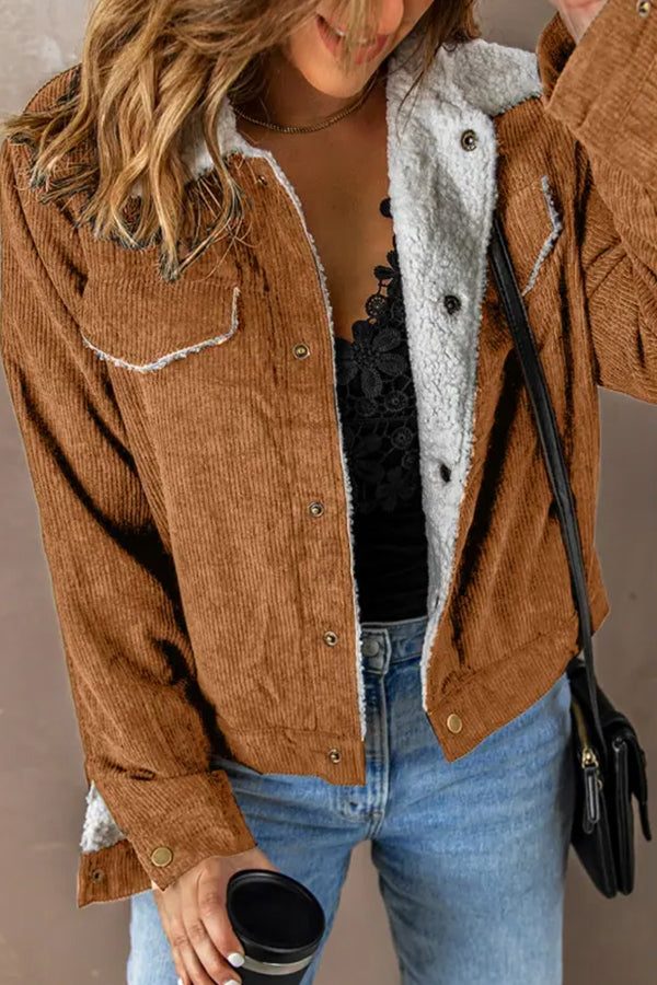 Xanthe | Sherpa Lined Corduroy Jacket with Collar for Women