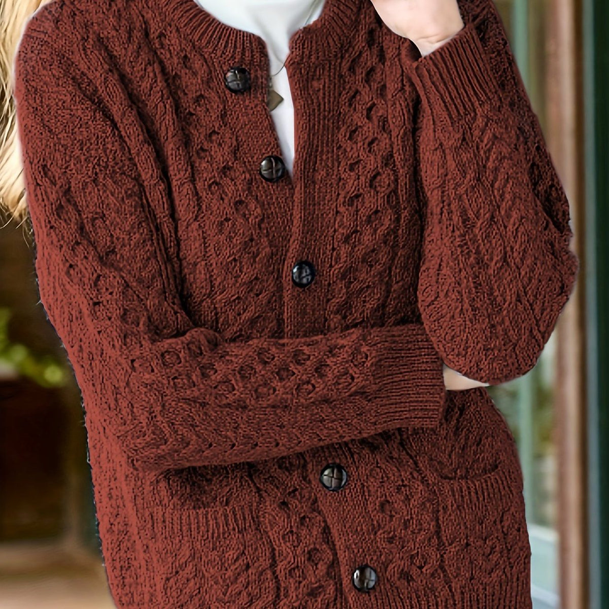 Ysabeau | Textured Button-Front Cardigan for Women