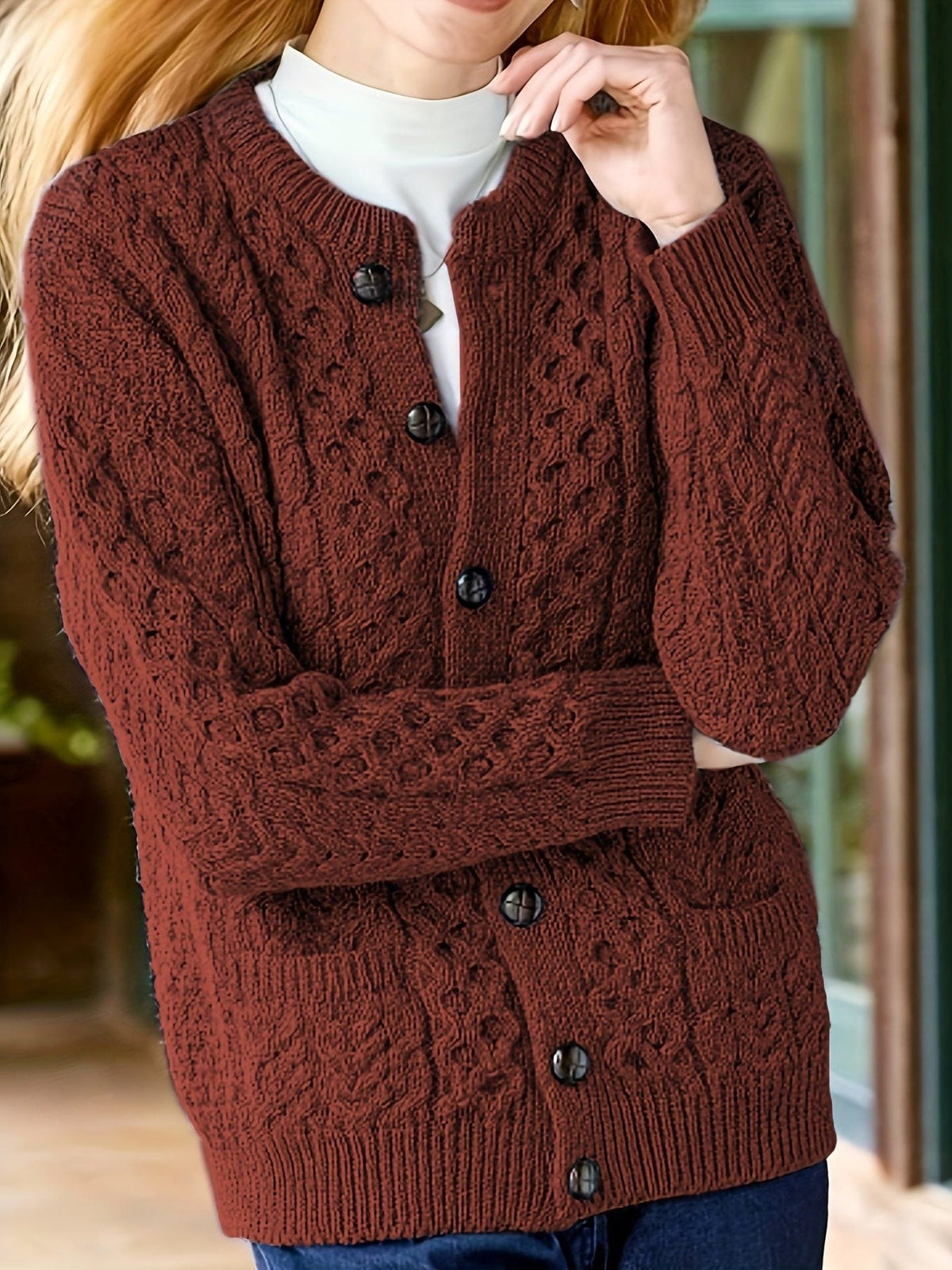 Ysabeau | Textured Button-Front Cardigan for Women
